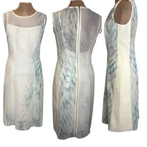Elie Tahari NWT lined sheer sheath dress in  pastel white and Blue Mesh size 8
